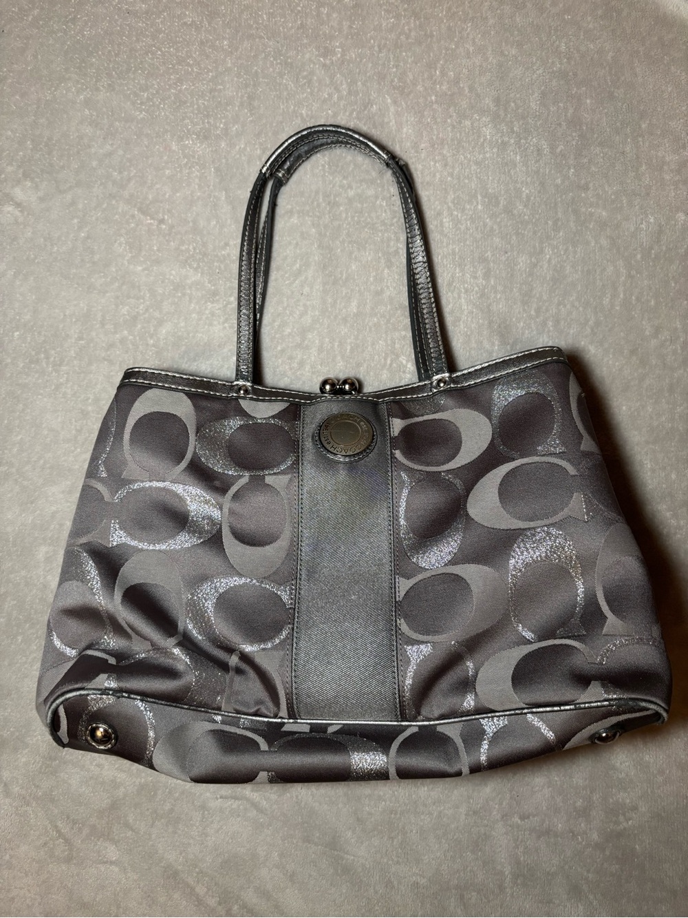 Coach Signature Kiss Lock Carryall Bag